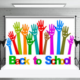Aperturee - White Colorful Raised Hands Back To School Backdrop